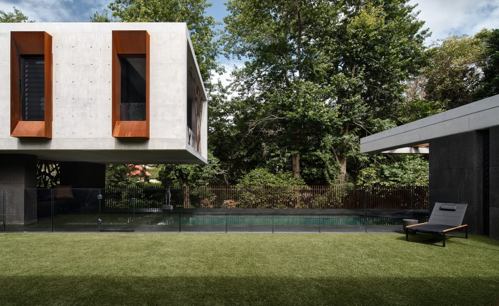 Modern house, garden and pool.